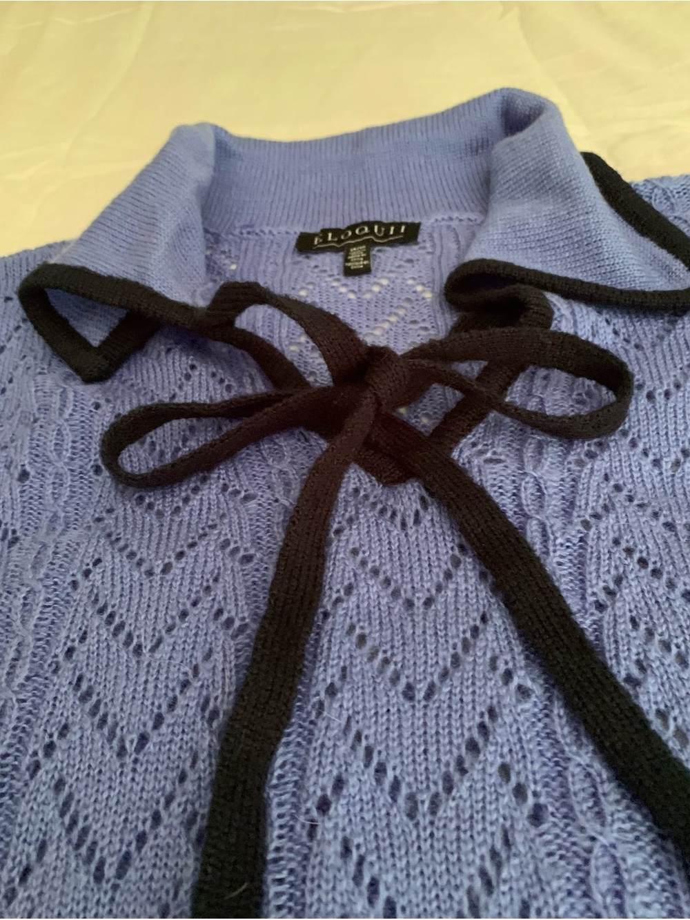 Eloquii Pointelle Lace-Up Collar Sweater, Size 14/16